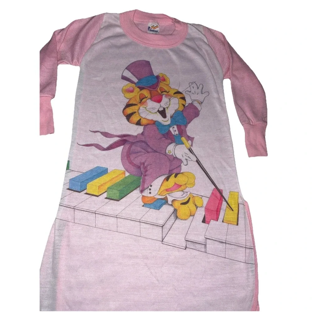 Vtg 80's Dr. Denton‎ Girls 3 T Nightgown  Pajamas Tiger Dancing Tuxedo Keyboard